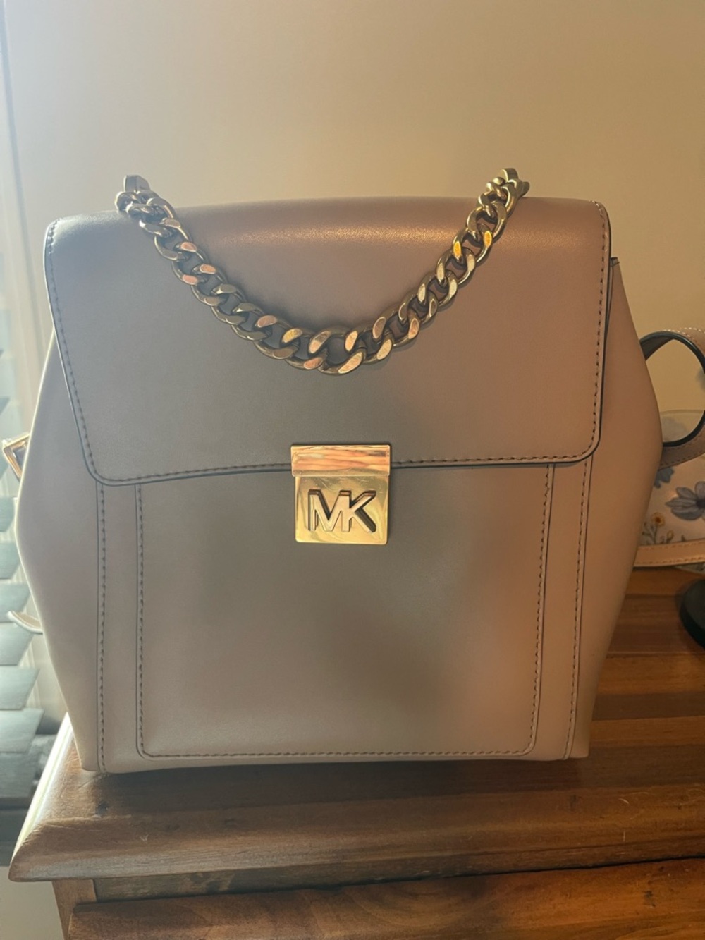 Michael Kors Beige Leather Satchel with Gold Chain